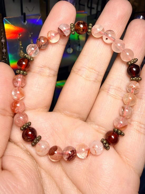 Jewelry - Handmade Pink & Brown Beaded Stretch Bracelet